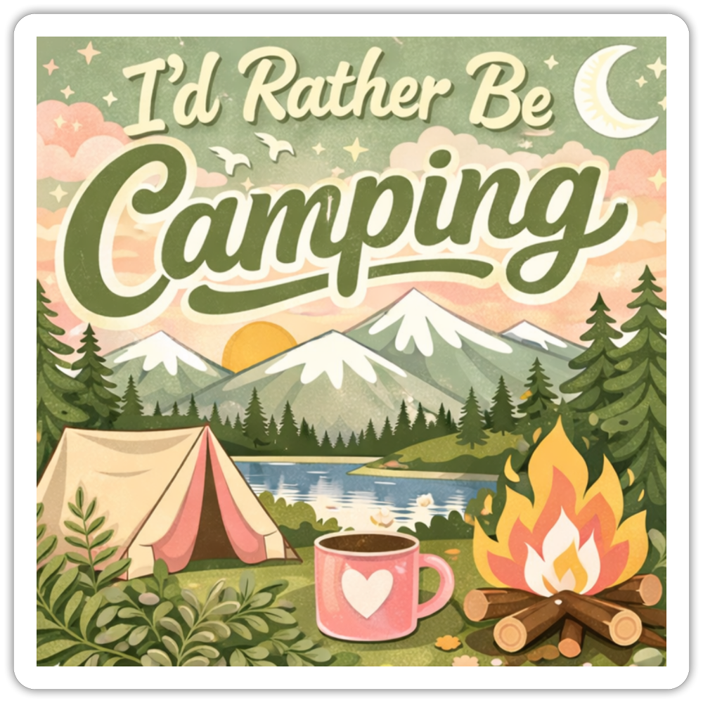 I'd Rather Be Camping Square Sticker - white matte