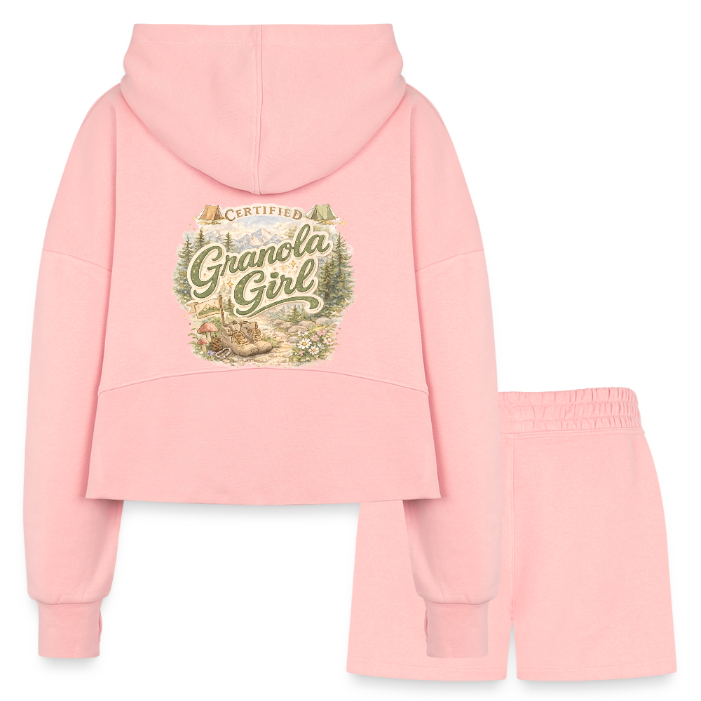 Women’s Cropped Hoodie & Jogger Short Set - light pink