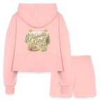 Women’s Cropped Hoodie & Jogger Short Set - light pink